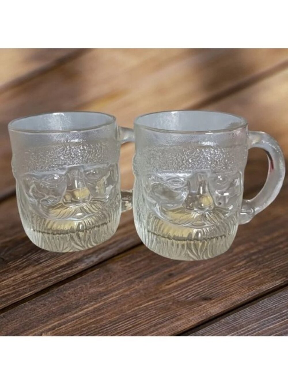 Vintage clear glass 3D embossed santa claus christmas mug set of 2